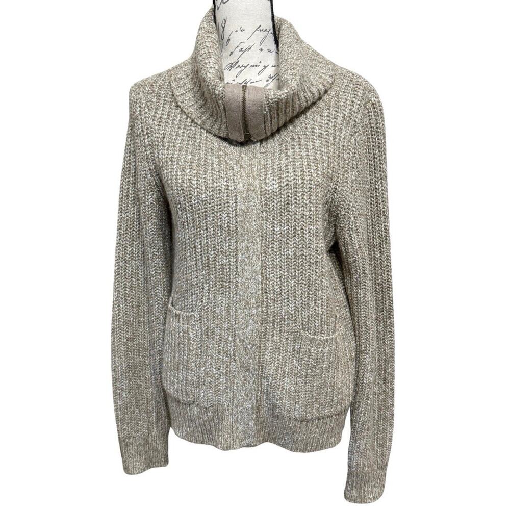 LRL Ralph Lauren Jeans Co Cowl Neck Cardigan Sweater Women L Oatmeal Zip Front